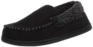 Dearfoams Men's Moccasin Slipper, Black, Large Wide