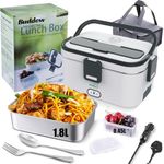 Buddew Electric Lunch Box 80W Food Heater 1.8L Large Capacity Heated Lunch Box 3 in 1 12V/24V/110-230V Portable Lunch Warmer for Car/Truck/Home/Office with Carry Bag and Fork and Spoon (Gray)