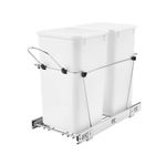 Rev-A-Shelf Pullout Trash Can for Under Kitchen Cabinets 27 Qt 12 Gallon Garbage Waste Recyling Bin with Full Extension Slides, White, RV-15KD-11C S