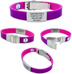Medical ID Bracelets for Women or Men, Pink or Purple Reversible Sport Slim, Silicone Medical Bracelet, Laser Engraved, Medical Alert Wallet Card, Complimentary Access PHR (Personal Health Record)