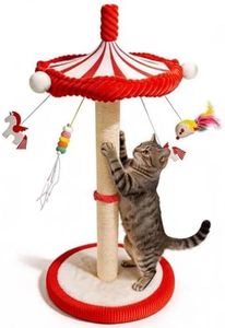 MOYMO Carousel Interactive Cat Toys for Indoor Cats, 39" Tall Cat Scratching Posts for Indoor Cats Adults with Rotating Top, Cute Cat Scratch Post with Hanging Cat Toys, Large