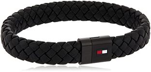 Tommy Hilfiger Men's Jewelry Round Braided Leather Bracelet Color: Black (Model: 2790331), standard, Stainless Steel, no gemstone