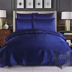 The London Linens Co.® Parure de lit 6 pièces en satin comprenant une housse de couette, un drap-housse et 4 taies d'oreiller (bleu marine, king size)