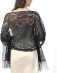 Women's Floral Lace Scarf Shawl with Tassels, Soft Mesh Fringe Wraps for Wedding Evening Party Dresses