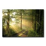 Modern Canvas Painting Wall Art The Picture for Home Decoration Dirt Road Deciduous Forest Green Trees Foggy Morning Spring Landscape Forest Print On Canvas Giclee Artwork for Wall Decor