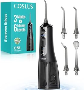 COSLUS Portable Water Flosser for Teeth: 3 Modes & 18 Pressure Settings with Jet Mode Water Dental Pick for Orthodontic, Braces, Sensitive Gums, Compact for Travel, 300ML for Multiple Users, Black C51