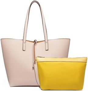 Miss Lulu Sac à main pour femme, avec bandouliere, 2 pièces en cuir synthétique, Conception Personnalisée, grande capacité, A4, Beige