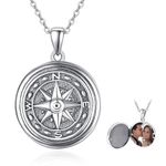 Sterling Silver Locket Necklace Compass Photo Locket Memory Pendant Necklace for Women Men Girls - 18" + 2" Silver Chain