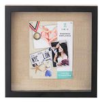 UMICAL 11x11 Shadow Box Display Case Black Wooden Shadow Box Frame with Linen Board and Stick Pins Memorabilia Awards Medals Photos Tickets Art Bouquet Memory Box for Keepsakes