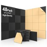 AUSLET 48 Pack Acoustic Foam Panels with Self-Adhesive, 12x12x1 Inches Wedge Soundproofing Panels for Walls, High Density Soundproof Foam for Studio, Home Office, Gaming Room