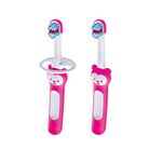 MAM Baby's Brush Set (2 Training Toothbrushes, 1 Safety Shield), Baby Toothbrushes with Brushy the Bear, Interactive App, For Girls 6+ Months, Pink