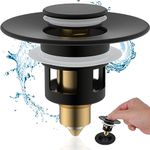 Hibbent All Metal Universal Bathroom Sink Stopper, for 1''~1.8'' Basin Pop Up Sink Drain Strainer, Upgraded Brass Bullet Core Push Type Sink Stopper, Anti Clogging Drain Filter, Matte Black