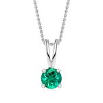 Ornate Jewels 925 Silver Round Green Emerald Solitaire Pendant Necklace with Chain for Women and Girls Girlfriend Gifts