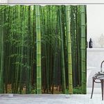 Ambesonne Bamboo Print Shower Curtain, Picture of a Forest Exotic Fresh Jungle Vision Tall Shoots Tropic Art, Cloth Fabric Bathroom Decor Set with Hooks, 69" W x 70" L, Green