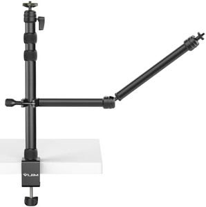 PICTRON LS11 Camera Mount Desk Stand with Auxiliary Holding Arm, Flexible Overhead Camera Mount, Webcam Table C-Clamp Multi Mount for Photography Videography Live Stream