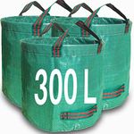 Zucklight Heavy Duty Garden Waste Bags 300 Litre - 3 Sacks Builders Bags Reusable - Industrial Fabric and Handles - Green/Garden Waste Sacks, Garden Bags Heavy Duty with Handles