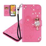 IMEIKONST Glitter case for iPhone 11 Owl Embossed Sparkly Gems Shockproof PU Leather Wallet Flip Stand Card Slots Magnetic Silicone Bumper Folio Cover for iPhone 11 Owl Pink YK