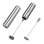 GOSCIEN 1 Milk Frother, Handheld Foam Maker, Portable Drink Mixer with 2 Whisk Head and One Storage Tube, Stainless Steel