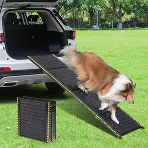 FASRIOU 180 x 50cm,Rampe pour Chien Voiture Pliable avec Bandes Réfléchissantes, Supporte 70 kg, Léger et Antidérapant, Adapté aux Voitures et SUV