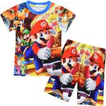 Trodier Boys Cartoon Mario 2Pcs Pajamas Set Homewear Girls Nightwear Short Sleeve Children's Soft Pjs Kids Sleepwear (as1, Age, 4_Years, 5_Years, SkyBlue)