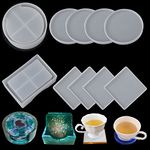 EPODA Resin Coaster Moulds Silicone, 10 Pcs Coaster Mould for Resin Epoxy Resin Moulds, Round and Square Resin Casting Coaster for Mould Making