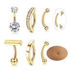 Milacolato 6pcs 14G Belly Button Rings For Women Surgical Steel Belly Rings Clicker CZ Navel Rings Simple Small Belly Ring Body Jewelry 10mm 12mm Curved Barbell Gold-10mm