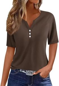 Womens Fashion Short Sleeve Oversize Summer Tops Women Classy Loungewear Trendy Soft Shirt Ladies Button Summer Fashion Outfits 2025 Brown XL