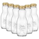 Bormioli Rocco 6x 1L Quattro Stagioni Glass Juice Bottles with Screw Top Lid - Clear Reusable Water Smoothie Milk Drink Fridge Storage Containers