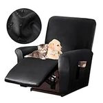 CINMAUNG Leather Recliner Cover for 1/2/3 Seats Waterproof Stretch Recliner Chair Slipcovers Reclining Couch Covers Non-Stick Pet Hair Anti-Static,Black,1 seat