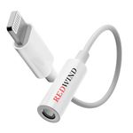 REDWIND Lightning to 3.5mm Audio Earphones Jack Adapter | AUX Cable, Port Converter for iPhone 14, 13, 12, 11, X, XS, 8, 7, 6S, SE, iPod, iPad | Headphone & Car Stereo Connector | White