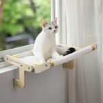 Cat Window Perch for Indoor Cats Sturdy Plush Cat Hammock Window Seat Bed Shelves No Drilling No Suction Cup, Saving Space Steady Cat Shelf (Beige)