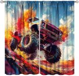 YungHo Monster Truck Curtains, Kids Boys Car Shabby Dots and Spray Paint Texture Ink Print Pattern Room Darkening Window Drapes for Nursery Baby Bedroom Playroom 26" W x 84" L x2【Blackout】