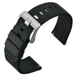 ANNEFIT Quick Release Watch Bands 22mm, Military Ballistic Nylon Watch Strap for Men, Heavy Duty Stainless Steel Brushed Silver Buckle (Black)