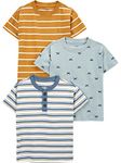 Simple Joys by Carter's Baby Boys' 3-Pack Short-Sleeve Tee Shirts, Dusty Blue/Gold Stripe/Tapestry Blue Stripe, 4T