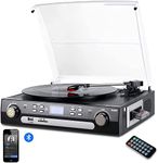 DIGITNOW! Vinyl Record Player, Bluetooth Turntable with Stereo Speakers, Turntable for Vinyl to MP3 with Cassette Play, AM/FM Radio, Remote Control, USB/SD Encoding, 3.5mm Music Output Jack