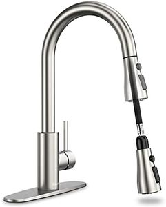 Kitchen Faucet with Pull Down Sprayer, Kitchen Faucets Brushed Nickel, Faucet for Kitchen Sink, 15.5-Inch Kitchen Sink Faucet with 3 Modes (Deck Plate for Single or 3 Holes)