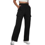 Allmloers Women's Cargo Pants High Waisted Straight Leg Sweatpants Elastic Casual Comfy Jogger Pant