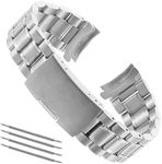 LUOEM Stainless Steel Watch Band 20mm Curved Handles Including Fixing Rods, Silver, Strap, Silver, Bracelet