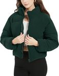 Flygo Womens Cropped Corduroy Puffer Jacket Winter Jackets Warm Long Sleeve Zip Quilted Down Puffer Coat(DarkGreen-L)