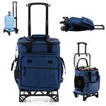 TANGZON 50-Can/40L Large Rolling Cooler, Leakproof & Waterproof Insulated Soft Cooler with Adjustable Handle & Extendable Base, 3-In-1 Collapsible Cooler Trolley for Camping Picnic Fishing (Dark Blue)