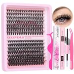 Goddvenus Eyelash Extension Kit Lash Extension Kit 280Pcs Individual Eyelashes D Curl Russian Cluster Lashes Glue Bond and Seal and Tweezers, DIY Cluster Lashes Kit