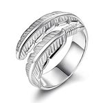 Besteel 925 Sterling Silver Ring for Women Girls Wedding Engagement Eternity Ring Feather Angel Wings Adjustable Open Ring