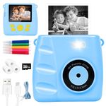 Kids Camera Instant Print 2.4" 1080P - Childrens Camera 32GB Card & 3 Rolls Print Paper Birthday Christmas Kids Toys Gifts Childrens Selfie Video Digital Camera for Girls Boys Presents Age 3-12 (Blue)