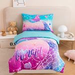 STYHO Mermaid Children Duvet Cover Sets Single Aqua Purple Mermaid Tail Printed Kids Duvet Cover Colorful Girls Gradient Bed Set for All Season(Aqua Purple, Single)