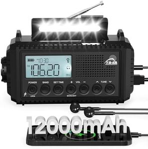 Roxicosly Wind Up Solar Radio,12000mAh Rechargeable AM/FM/SW Emergency Radio with USB Phone Charger, Survival Radio with 2-Level Flashlight & Reading Lamp, SOS Alarm, LCD Time Display for Outdoor
