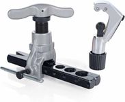 UPTODATETOOLS Flaring Tool Set 6 Dies| Brake Line Tool |Sizes 1/4" -3/4" |45 Degree Heavy Duty Eccentric Cone Type Set | Extra Adapters a Cutter for 1/8" to 1-1/8" Pipe