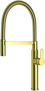 Pull Out Spray Kitchen Mixer Sink Tap Tall Laundry Faucet Round Spout (Brushed Gold)