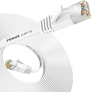 FEDUS 10 Meter Cat6 Ethernet Cable, Flat Rj45 Lan Cable Wire High Speed 250Mhz, 1 Gigabit Speed Utp Lan Cable, Network Internet Cable, Patch Computer Cord Gigabit Category 6 Wires For Modem, White