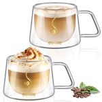 ecooe 350ml Double Walled Coffee Glasses Mugs Cappuccino Latte Macchiato Glasses Cups Set of 2 with Handle Borosilicate Heat Resistant Glass Cups for Coffee Tea Milk Juice Ice Cream