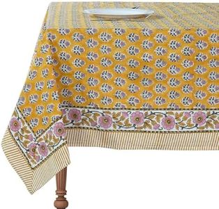 CPC Tablecloth 100% Cotton 72x190 Inch Indian Block Print Rectangle Table Cover, Yellow Table Cloth for Weddings, Spring/Summer, Barbeque - Yellow Citrine